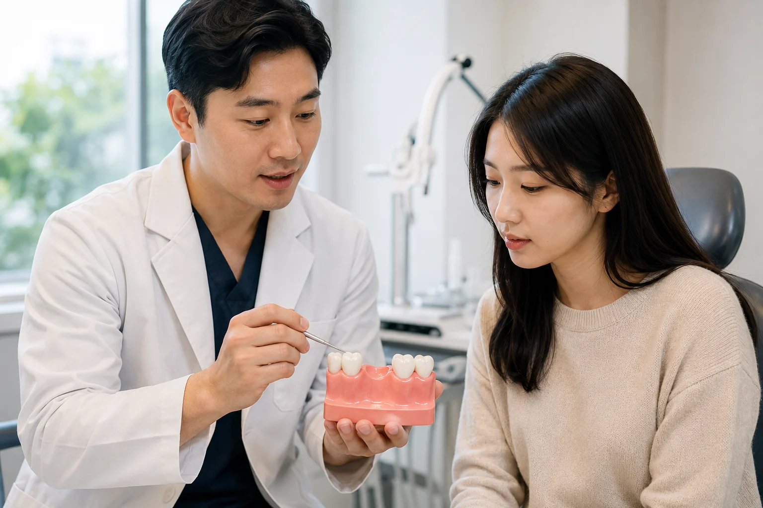 발치 후 어금니 변화를 상담하는 장면